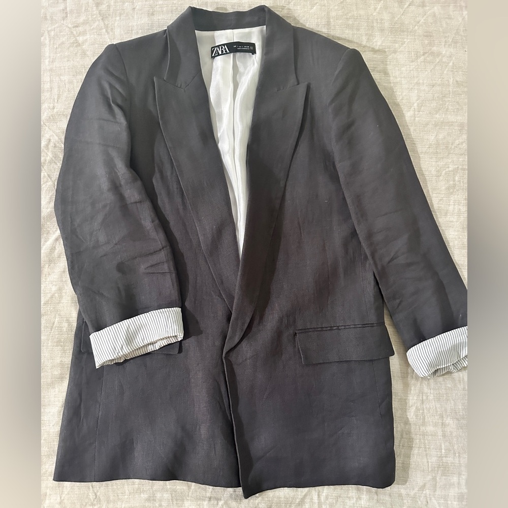 Zara Navy Blazer with Striped Lining